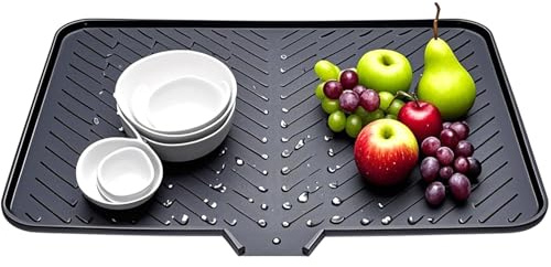 Obinying Silicone Dish Drying Mat with Drain Lip 23 x 17 Dish Drying Mat for Kitchen Counter or Sink, Non-Slip Draining Mats for Multiple Usage Easy to Clean, Heat-resistant Drying Pad (Extra Large)
