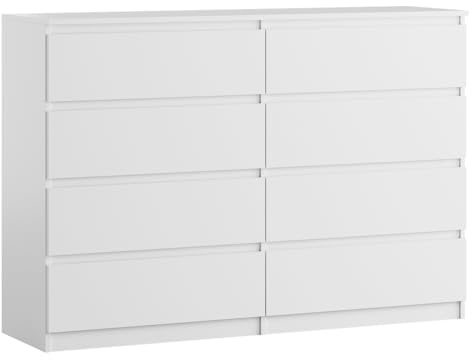 SoDREAMER Kommode mit 8 Schubladen | Weiß 140 cm Ideal für Schlafzimmer, Wohnzimmer, Kinderzimmer und Büro | Große geräumige Kommode | 140x97x40 cm