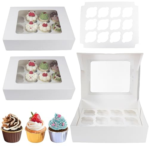 YankMooM 6 Pcs White Cupcake Boxes,12 Holes Cupcake Container Large Bakery Gift Boxes with Window for Wedding Birthday Party Pastry Wrapping Decoration