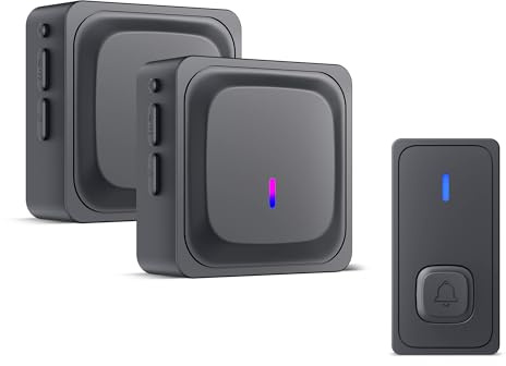 HBN Funkklingel mit 2 Empfängern, Kabellose Türklingel Funk Set, große Reichweite Türklingel mit Batterie, 2 Plug-In-Empfänger & 1 Sender, 58 Melodien, 5 Lautstärkestufen, LED-Blitz, Schwarz