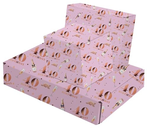 Tourima Geschenkpapier 50 Geburtstag Frau Rosa 5er Set 70×50cm – 50 Deko für Frauen & Männer, Deko 50 Geburtstag Frau Mann, Geschenk 50 Jahre, 50 Geburtstagdeko Happy Birthday Deko