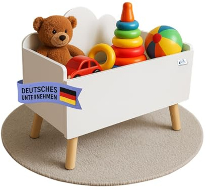 Coemo Spielzeugkiste Weiß Kinderzimmer LILO 28x58x44 cm | Aufbewahrungskiste mit Wolkenoptik, robuste MDF-Konstruktion, skandinavisches Design, abgerundete Ecken, leicht zu reinigen