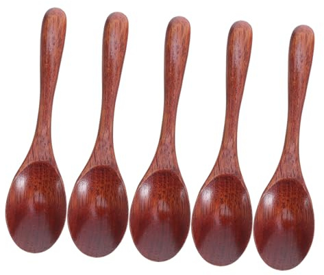 Uonlytech 5 Pièces Cuillères Bois Japonaises Cuillères à Café Longues Ergonomiques pour Miel Sucre Condiments et Desserts avec Finition Laquée Traditionnelle Ustensiles Polyvalents pour Thé