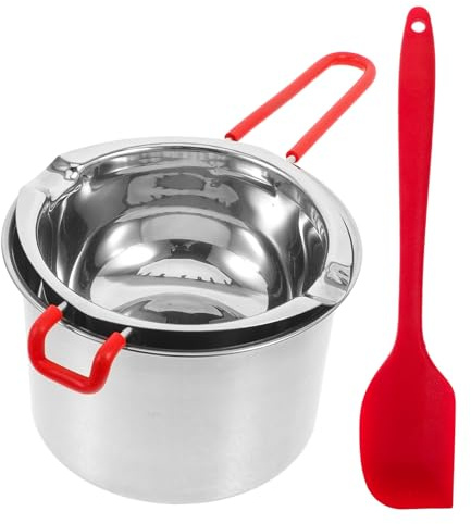 Hohopeti Olla para Baño María de Acero Inoxidable Cazo Grande con Mango Aislante Espátula Incluida para Fundir Chocolate Mantequilla Queso y Cera Repostería y Fabricación Color Aleatorio
