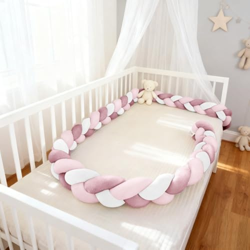 HJZPWB Treccia Paracolpi Lettino, Barriera Anticaduta A Nodo Intrecciato per Bambini,Paracolpi Antisoffoco per Lettino, Cuscino Protezione Morbido Sicuro per Sponde Lettino Neonato,A24,150cm