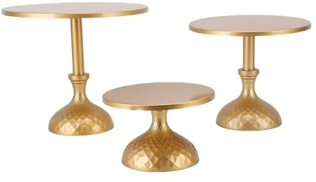 DriKou 3 pezzi Alzate per torta dorate, espositore per pizza con torta da dessert con piedi per feste, matrimoni, compleanni