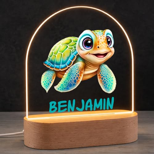 polar-effekt Personalisiertes Nachtlicht für Babys Junge - Kinderlampe Schildkröte mit Name - Dimmbare Nachtleuchte fürs Kinderzimmer - Kinder Nachtlampe mit UV-Druck Babygeschenk, Taufgeschenk