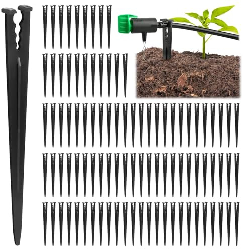 100 Stück Bewässerungs Erdspieße, Kalolary 1/4 Zoll Tropfrohr Halterungen für 4/7 mm Schlauchhalter Schläuche Tropfschlauch Bewässerungssystem Hochbeet Gewächshaus Rasensprenger Landschaftsbau, Y Form