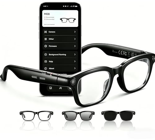 BeLuckyMan AI Smart Glasses mit Kamera, 8MP 4K Videoaufnahme, Schwarz | 8MP 4K Kamera mit EIS, AI Echtzeitübersetzung, UV400 Photochromic, IP65, Bluetooth 5.4 Open-Ear Audio, 42g Ultraleicht