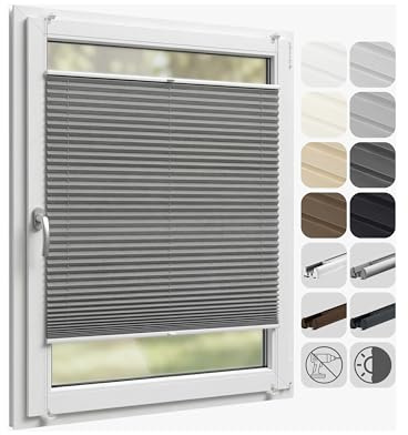 Birrke® Plissee ohne Bohren Verdunkelung, Blickdicht, Klemmfix, zum Kleben | Plissee NACH MAß Breite: 20–119cm, Höhe: 50–149cm - Verdunklungsplissee ohne Bohren Sonnenschutz - Faltrollo in 8 Farben