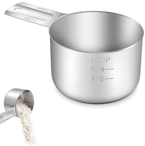 1 Cup Stainless Steel Measuring Cups, 240ml Metal Measure Cup with Handle, Precise Dog Food Scoop and Rice Measuring Cup for Wet Dry Ingredients, Cooking and Baking, Dishwasher Safe