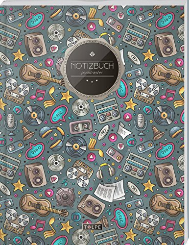 TULPE Punktraster Notizbuch A4 „C121 Musikfan“ (140+ Seiten, Vintage Softcover, Punktkariertes Papier - Bullet Journal, Dickes Notizheft, Skizzenbuch, Tagebuch, Gepunktete Seiten, Dot Grid Notebook)