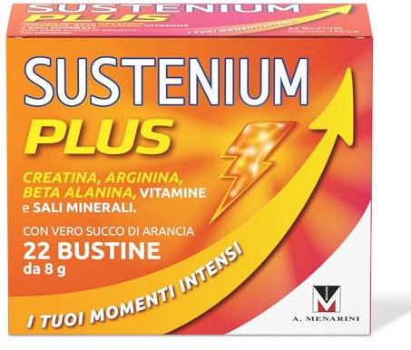 Sustenium Plus - lntegratore energizzante a base di uno specifico complesso di aminoacidi, vitamine e minerali. Per la tua energia fisica e mentale. Confezione da 22 bustine