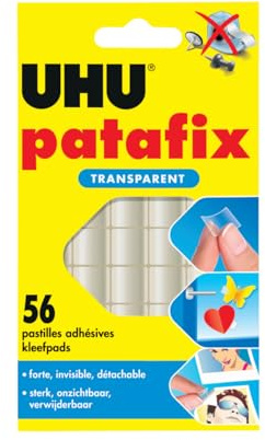 UHU Patafix, Fixierpaste, 56 Pastillen, Unsichtbar | Schnelle, saubere und unsichtbare Befestigung für Spiegel, Glas, Möbel, Wand, Tür - transparent - 56 Tabs