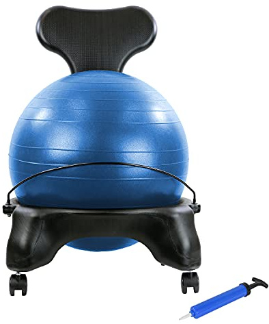 CanDo Sedia a sfera in plastica, mobile, con schienale, misura adulto, con sfera blu da 56 cm