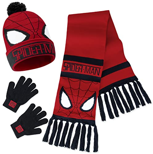 Marvel Mütze Jungen Winter Set, warm und bequem - Geschenke für Jungs(Roter Spiderman, 3 Stück)