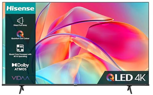 Hisense 50 Inch QLED Smart TV 50E7KQTUK - Quantum Dot Colour, 60Hz VRR, Dolby Vision, Bluetooth&HDMI, Share to TV, VIDAA Smart TV, and Youtube, Freeview Play, Netflix and Disney+ (2023 Model)