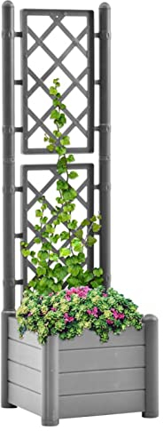 Camerina Pflanzkübel mit Spalier 43x43x142 cm PP Steingrün Hochbeete FüR Garten