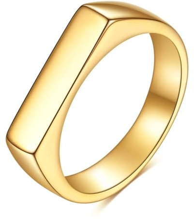 Mesnt Verlobungsring Edelstahl, Polierte Rechteck Form 4MM Mode Ring aus 316L-Edelstahl für Männer Frauen