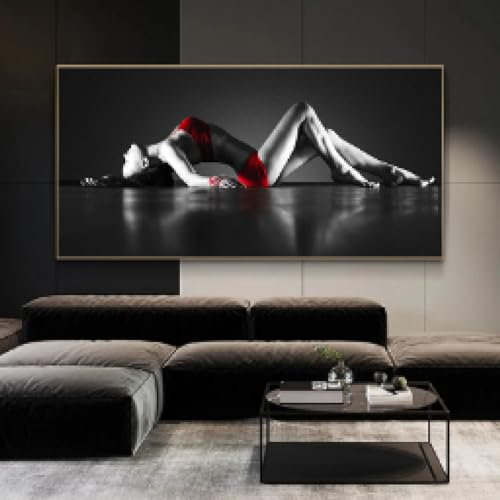 Moderne übergroße Kunstdrucke, nackte Kunst, sexy Frau, die goldgerahmte Bilder für Wohnzimmer, Schlafzimmer, Heimdekoration, 60 x 126 cm/24 x 50 Zoll, mit goldenem Rahmen malt