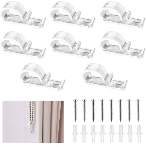 ALLisWE 8 Sets Raffrollo P Clip Kunststoff Rollo Schirm Klar Sicherheitskettenhalter Kindersicherung Klar Vertikaljalousie P Clip Rollo Clips für Jalousien Vertikal mit 8 Schrauben und 8