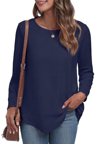 GRECERELLE Sweatshirt damer rund hals långärmad blus skjortor damer eleganta toppar höst vinter vår, Marinblå, L