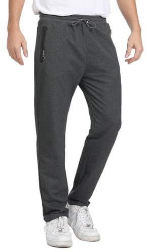 JustSun Pantaloni Tuta Uomo Sportivi Pantalone Uomo Joggers Cotone Pantaloni Felpati Uomo Invernali Running Jogging Fitness Slim Fit con Tasche Zip Grigio Scuro L