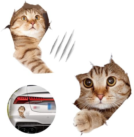 OQKAHIV 2 pcs 3D Katze Aufkleber, Autoaufkleber, autoaufkleber katze, Niedliche Katze Dekorationen Auto Stoßstange Aufkleber Kratzer Thema Wand Aufkleber,Cute Cat Decorations Sticker