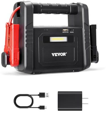 VEVOR Starthilfe Powerbank, 4000 A Spitze, Auto Starthilfe, Batterie-Booster mit Luftkompressor, Starthilfekabel, LCD-Display, LED, Lithium-Starthilfebox für alle Benzin-/bis zu 10 l Dieselmotoren