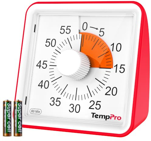 TempPro Minuteur visuel, Compte à rebours de 60min, Outil Gestion du Temps | Mode muet/Alarme, Grands Chiffres - Outil de Gestion du Temps pour la Concentration, Piles incluses(anciennement ThermoPro)