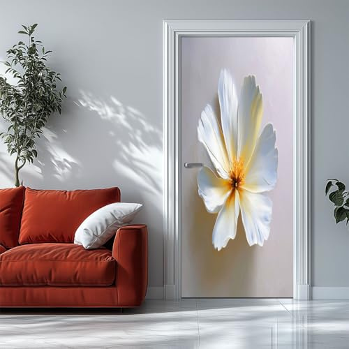 Türtapete selbstklebend - 77 x 200 cm -Türposter, 3D-weiße Blumen Türaufkleber, Aufkleber PVC Folie, Klebefolie für türen, Tür tattoo, Modern Heim Decoration