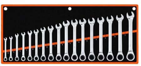 Cle Plate,Cle Plate a Cliquet Jeu de clés à cliquet à 72 dents, multi-outils métriques de 8 à 24MM, combinaison de clés dynamométriques, ensemble d'outils à tête fixe/Flexible(17 Pcs Fix Head)