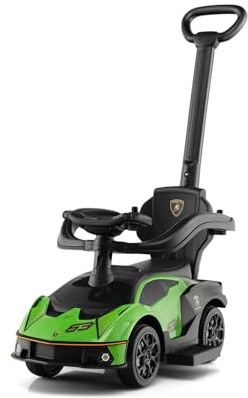 GOPLUS Coche de Paseo Lamborghini 3 en 1 (Licenciado), Cochecito Infantil con Asa de Empuje, Barandilla con Reposabrazos, Almacén Bajo el Asiento, Bocina y Reposapiés Extensible (Verde)