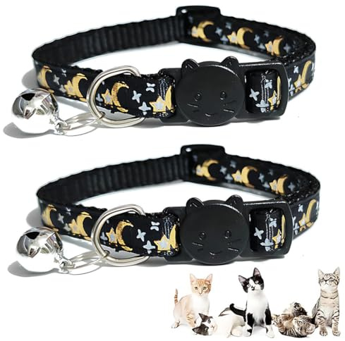 JUGUTA Katzenhalsbänder 1 Stück Reflektierend Mit Sicherheitsverschluss Und Glöckchen, Verstellbar 19-32Cm Für Katze Kitten In Schwarz
