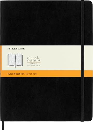 Moleskine Classic Ruled Paper Notebook, Soft Cover and Elastic Closure Journal, Color Black, Size Extra Large 19 x 25 A4, 192 Pages
