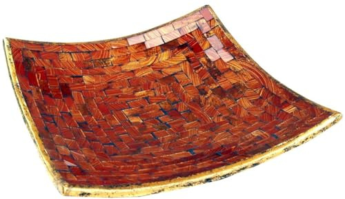 Guru-Shop Square Mosaic Bowl, Coaster, Decorative Bowl, Handmade Ceramic Glass Fruit Bowl - Design 4, Orange, Size: Large (30x30 Cm), Bowls