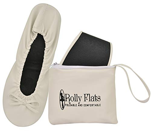 Women's Foldable Ballet Flats, Travel & Wedding Shoes, Fit in Your Purse (L, Pearl White)