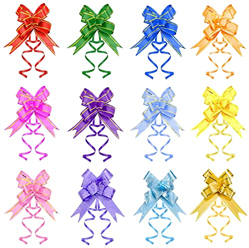 SUpoetry 120 Stück Dekoschleife, Ziehschleife Geschenk Schleife, Geschenk Schleife mit Geschenkband für Basteln Verpacken Hochzeit Geburtstag Geschenkverpackung, Geschenktüten, Geschenkkörbe(12Farben)