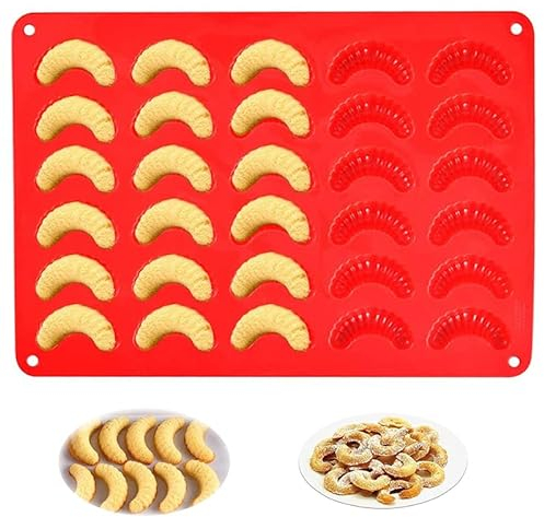 Silikon-Kuchenform Eiskonfekt 30 Löcher pralinenform Wiederverwendbar Backform Vanillekipferl-Backblech Temperaturbeständig für Kuchen Dessert Schokolade Pralinen Parfait Mousses Kuchen Rot