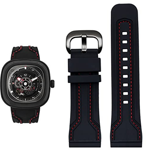 AEMALL Gummi-Uhrenarmband für Herren, wasserdicht, schweißfest, Diesel-Uhrenkette, 28 mm, schwarz, orange, Uhrenzubehör (Farbe: Schwarz, Rot, Schwarz, Größe: 28 mm), 28mm, Achat