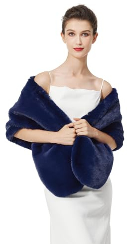 BEAUTELICATE Chal Estola de Pelo Mujer Boleros para Invierno Fiesta Novia Bodas（Azul Marino-Actualización）