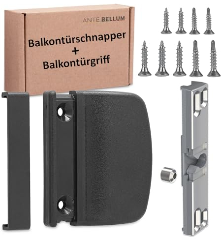 Ante bellum Balkontür Schnäpper und Griff Set – Türgriff Außen mit Schnäpper, Geeignet für Terrassen- und Balkontüren, inkl. Schrauben, Konzipiert für Einfache Installation (Tiefschwarz)