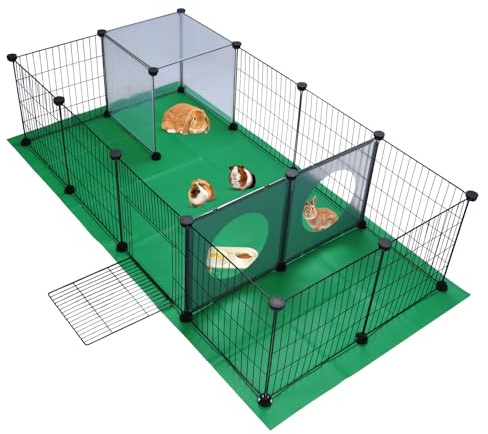 JUNGLE STONE Guinea Pig Pet Playpen, Small Animals Cage, Pet Exercise Fence with Mat, DIY Iron Mesh Panel, Interesting Game Holes Design, Ideal for Puppy, Rabbit, Kitten Guinea Pig, Hedgehog