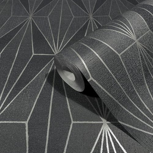 marburg Tapete Schwarz Silber Grafisch Muster Modern für Wohnzimmer Schlafzimmer MADE IN GERMANY 10,05 x 0,53m