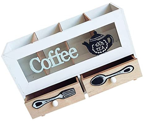 OKUMEYR Double-Layer Coffee Tableware Storage Box Retro Wood Case Capacity Organizer