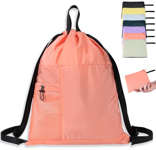 Linpr Zaino Sacca da Viaggio con Coulisse Ripiegabile, Sacca Impermeabile, Zaino Mare, Borsa Palestra Sportiva Pieghevole Leggera da 14 Litri per Donne e Uomini, con due Tasche con Cerniera (Rosa)