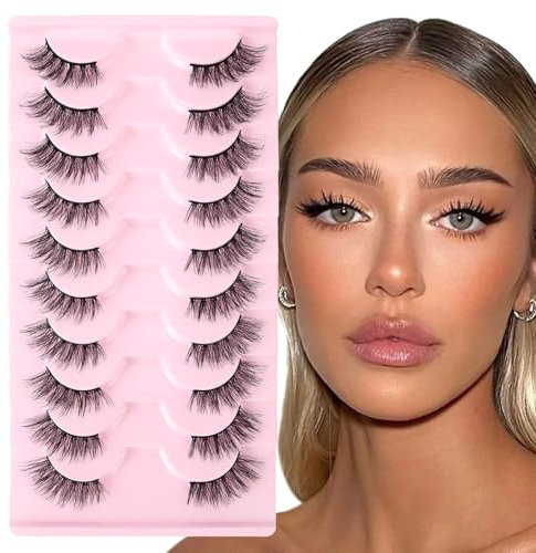AUYAO Natural Half Lashes Half False Eyelashes,10Pcs Cat Eye Wispy False Eyelashes Clear Band 3D Faux Mink Lashes Eyelash Clusters, Black Fake Lashes Lash Extensions Wispy Cluster Lashes