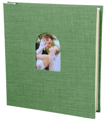 Qsvbeeqj Álbum de fotos de 10 pulgadas, ventana frontal curvada, 40 bolsillos, grosor de tarjeta, espacio de escritura, soporte para fotos, fácil inserción de fotos, álbum de fotos frontal de arco