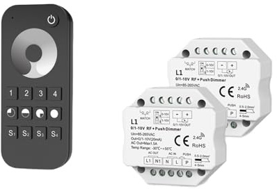 Interruttore a pulsante dimmerabile LED 0-10V 1-10V + telecomando dimmerabile touch a 4 zone 2.4G AC85V-220V adatto for LED monocolore(Kit-4)