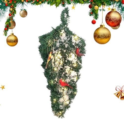 Tuxxjzm Albero di Natale capovolto | Albero di Natale illuminato | Decorazione artificiale per porte finestre davanzale parete soffitto portico appartamento negozio al dettaglio interior
